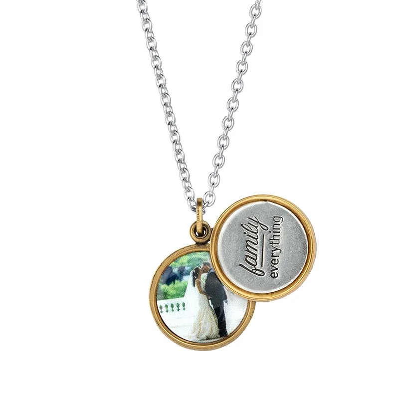 Herringbone necklaces-Family Over Everything Personalized Photo Locket Necklace