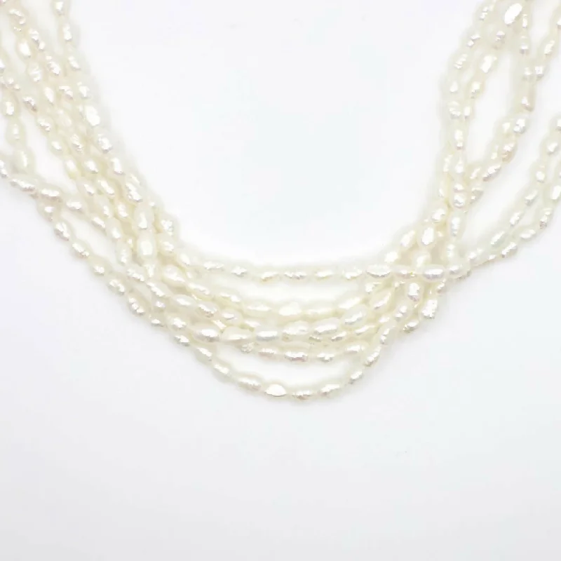 Herringbone necklaces-Vintage 14K Yellow Gold Six Strand Rice Pearl Necklace