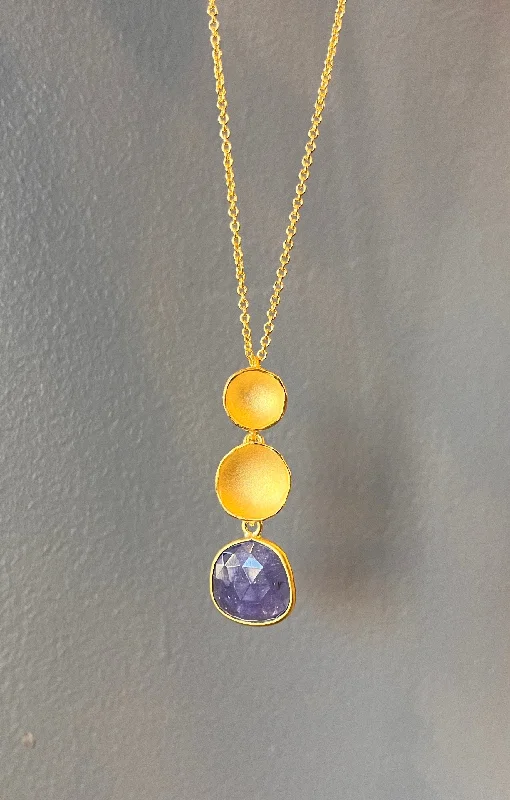 Multi-layer necklaces-NEW! Double Stepping Stone and Faceted Tanzanite in 18kt Gold Vermeil Necklace by Sarah Richardson