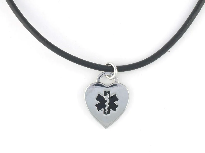 Abstract pendant necklaces-Black Rubber Medical Necklace