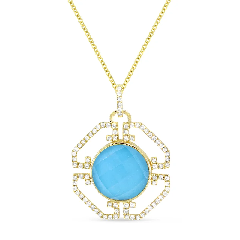 Glass bead necklaces-1.85Ct Turquoise 16"pendant Necklace In 14K Yellow Gold