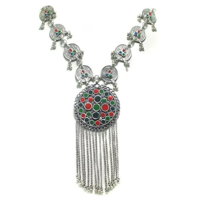 Butterfly pendant necklaces-German Silver Multicolor Meenakari Necklace