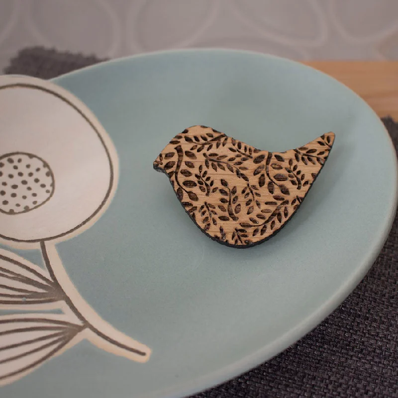 Rose quartz brooches-Oak Songbird Brooch