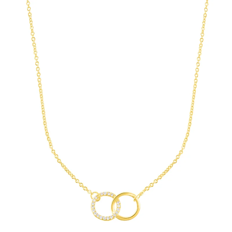 Textured gold necklaces-14k Gold Plated Adjustable Pave CZ Rings Necklace