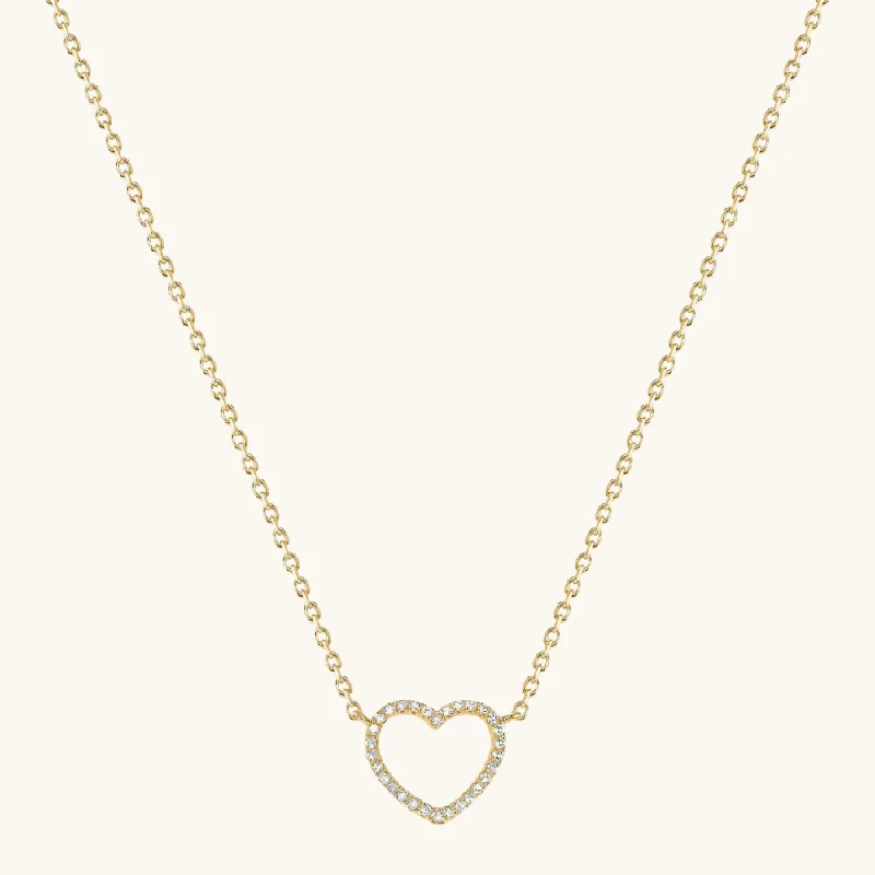 Vintage pearl necklaces-Small Open-Heart Diamond Necklace