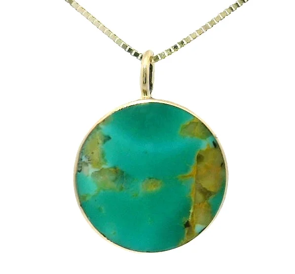 Herringbone necklaces-Gold Green Turquoise Circ Necklace No. 2