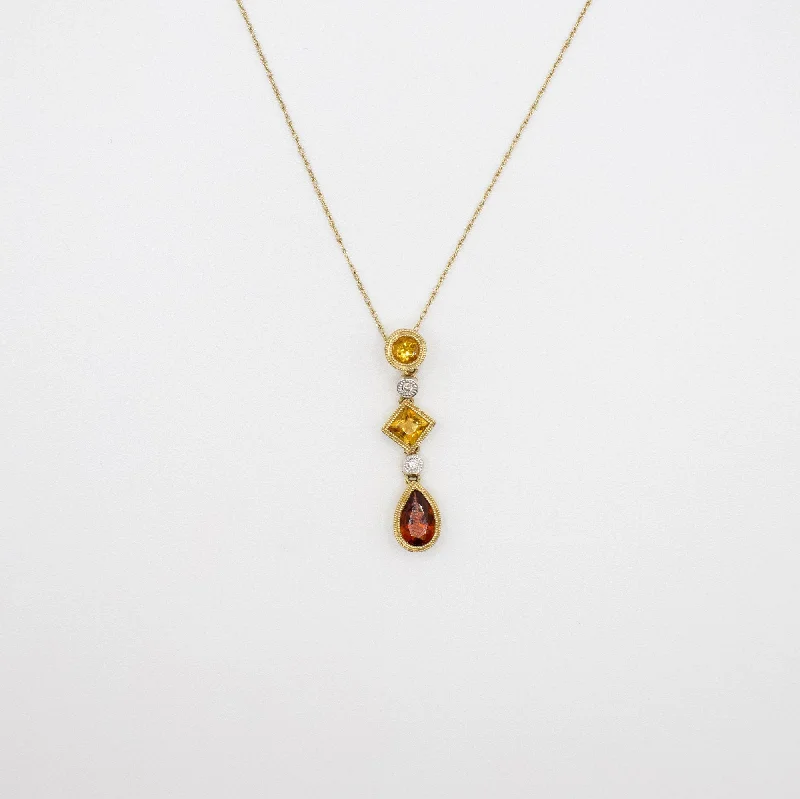 Swarovski necklaces-Vintage 14K Yellow Gold Citrine, Garnet, and Diamond Necklace