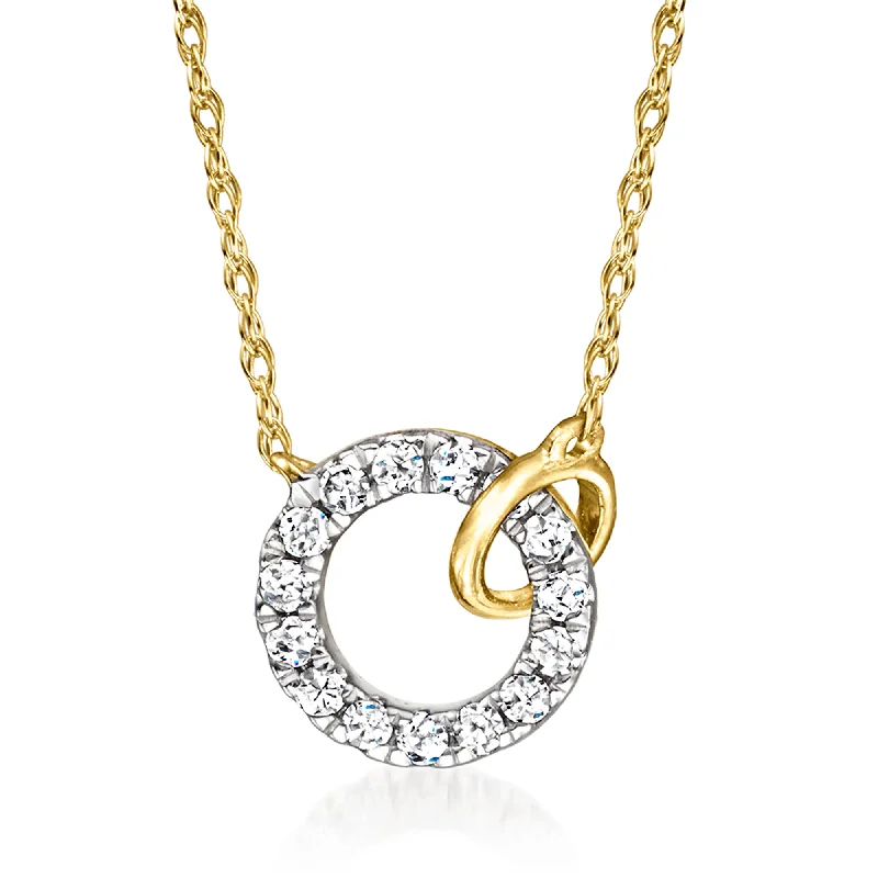 Cluster bead necklaces-RS Pure by Ross-Simons Diamond Interlocking-Circle Necklace in 14kt Yellow Gold