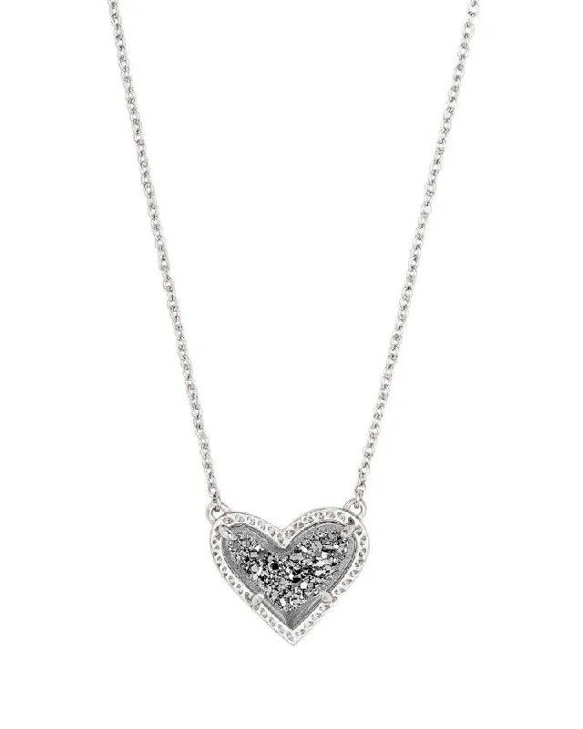 Baroque pearl necklaces-Kendra Scott - Ari Heart Silver Pendant Necklace - Platinum Drusy