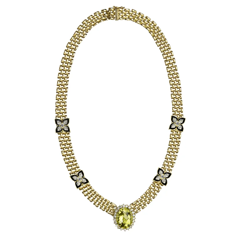 Oval gem necklaces-Necklace - Lemon Quartz And Diamond (enamel) (2362A)