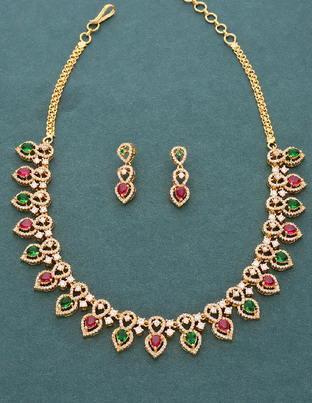 Wide bib necklaces-Designer Gold Plated Zirconia Necklace Set