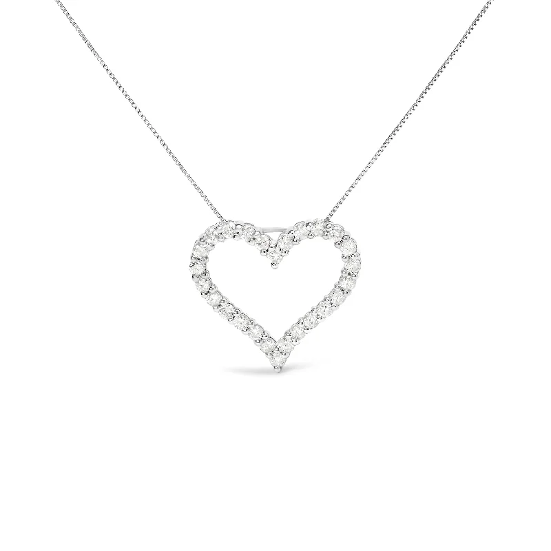 Ocean shell necklaces-.925 Sterling Silver 2.0 Cttw Diamond Open Heart 18" Pendant Necklace