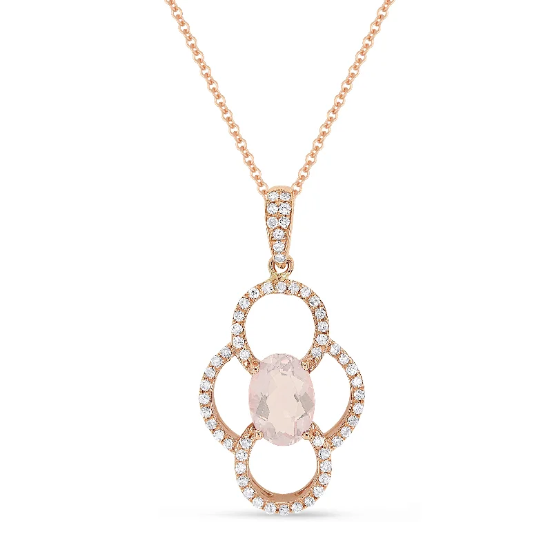 Abstract pendant necklaces-1.02Ct Morganite 16"pendant Necklace In 14K Rose Gold