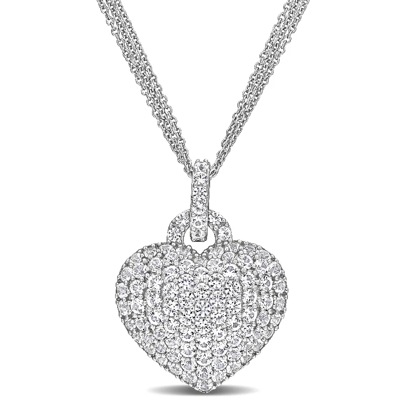 Layered silver necklaces-Mimi & Max 3 1/2ct TGW Created White Sapphire Heart Pendant with Triple-Strand Chain in Sterling Silver