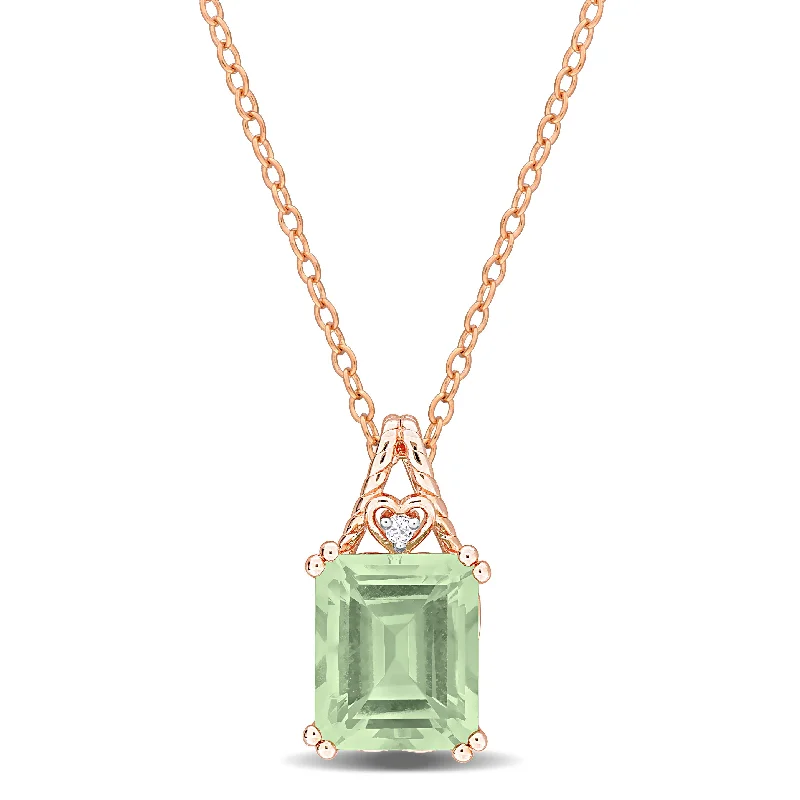 Minimalist gold necklaces-Mimi & Max 5 3/5ct TGW Octagon-Cut Green Quartz and White Topaz Pendant with Chain in Rose Silver