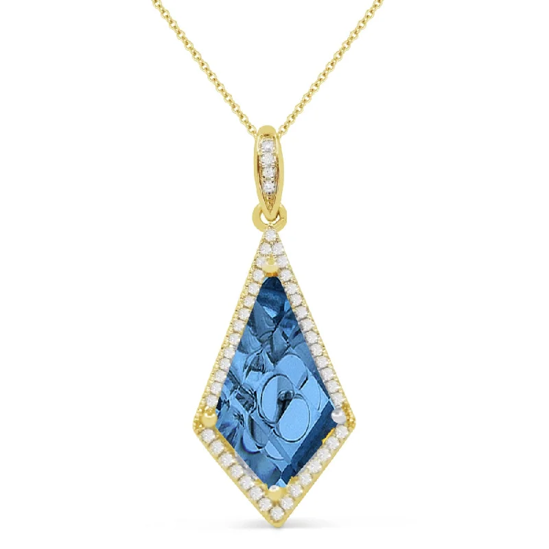 Filigree pendant necklaces-2.92Ct London Blue Topaz 16"pendant Necklace In 14K Yellow Gold