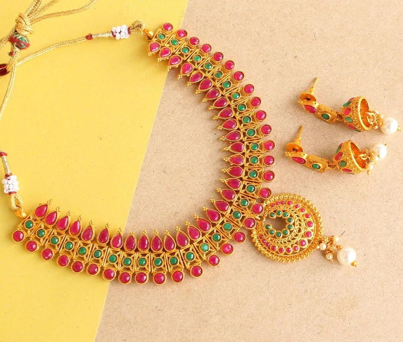 Fringe drop necklaces-Sanskriti Temple Necklace Set