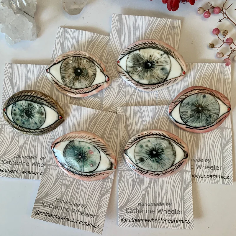 Beaded rim brooches-‘The protective eye’ handpainted porcelain brooch, choose one