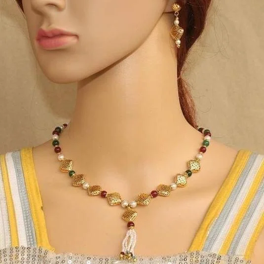 Chunky stone necklaces-Colorful Beaded Necklace Set Multicolor