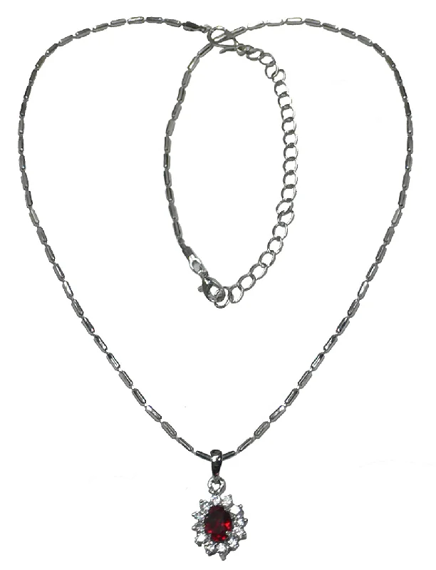 Dainty gem necklaces-Necklace Chain and Pendant - Rhodium Plated Chain Ruby Pendant AC85800ruby