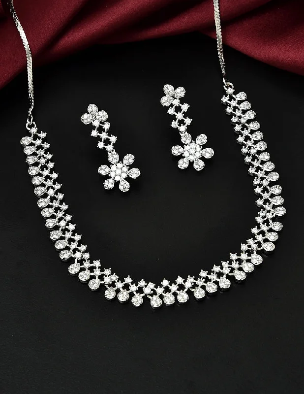 Vintage pearl necklaces-Designer Rhodium Polish Zirconia Necklace Set