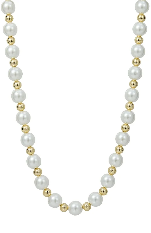 Geometric chain necklaces-18K GOLD PLATED BEADS AND PEARLS NECKLACE