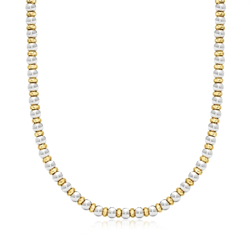 Sleek minimalist necklaces-Ross-Simons Italian Sterling Silver and 22kt Gold Over Sterling Bead Necklace