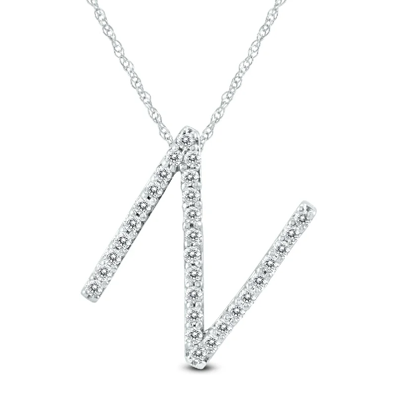 Luxe diamond necklaces-1/5 Carat Tw N Initial Diamond Pendant Necklace In 10K White Gold With Adjustable Chain