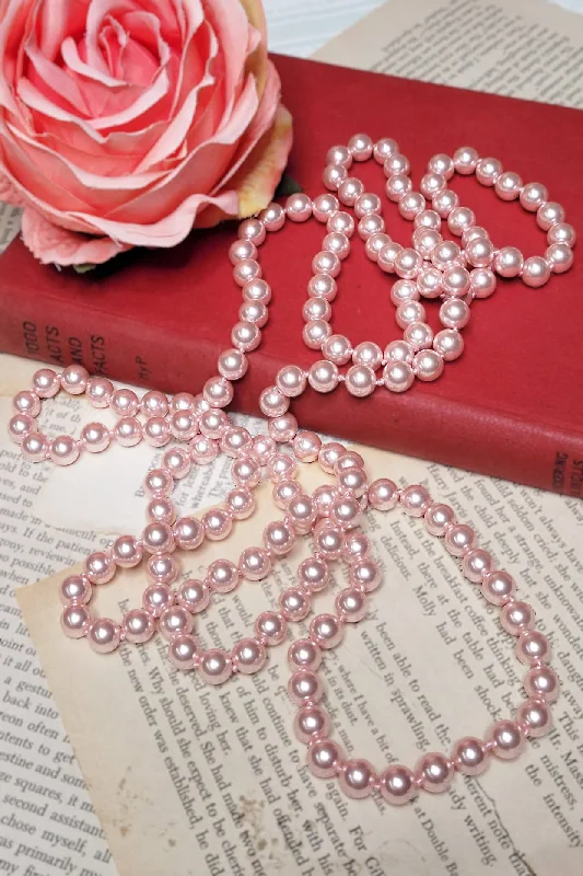 Antique silver necklaces-La Traviata Long Pearl Necklace (Pale Pink)