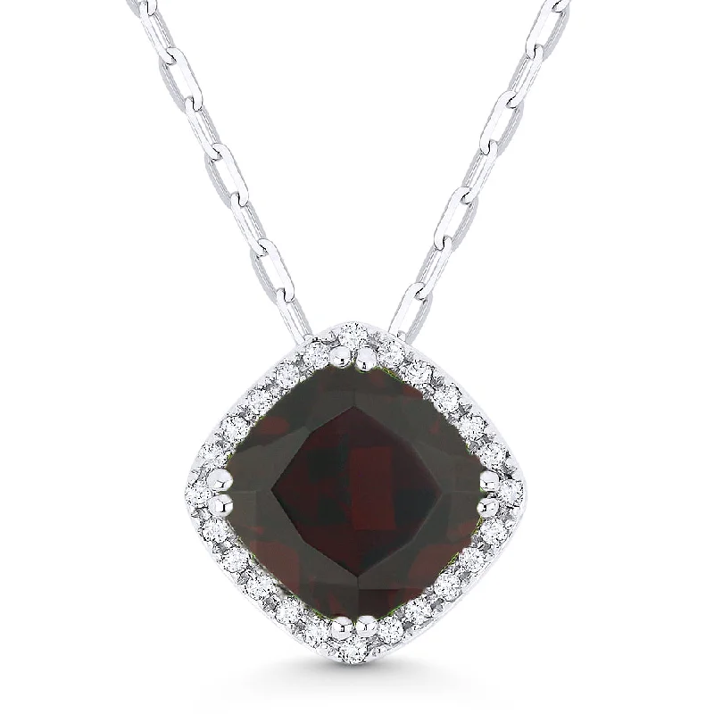 Hexagon pendant necklaces-0.78Ct Garnet 16"pendant Necklace In 14K White Gold