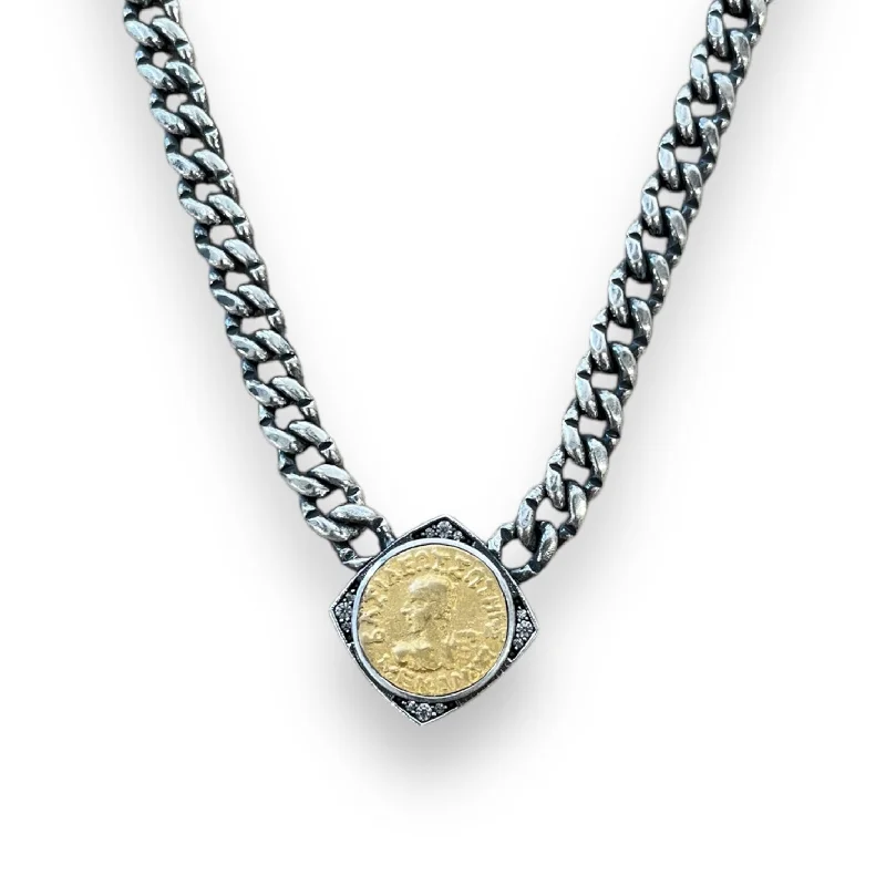 Moroccan tile necklaces-VINTAGE SILVER NICO COIN NECKLACE