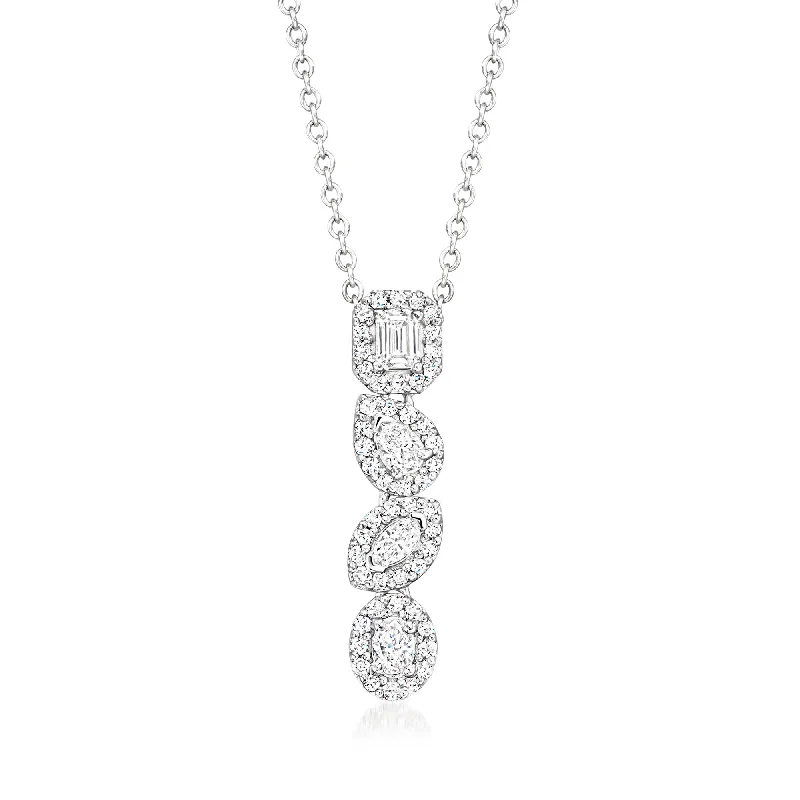 Opal pendant necklaces-Ross-Simons Multi-Shaped Diamond Linear Necklace in 14kt White Gold