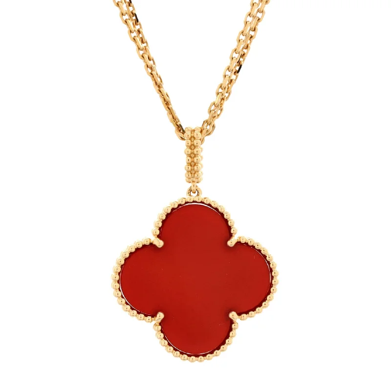 Luxe satin necklaces-Magic Alhambra Pendant Long Necklace 18K Yellow Gold and Carnelian