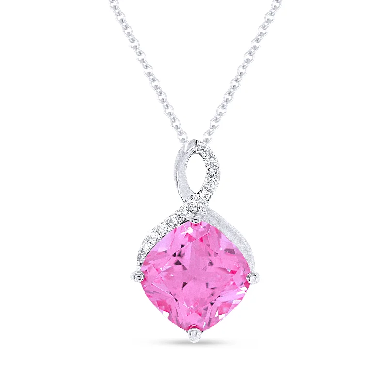 Wire-wrapped necklaces-2.65Ct Pink Sapphire 16"pendant Necklace In 14K White Gold