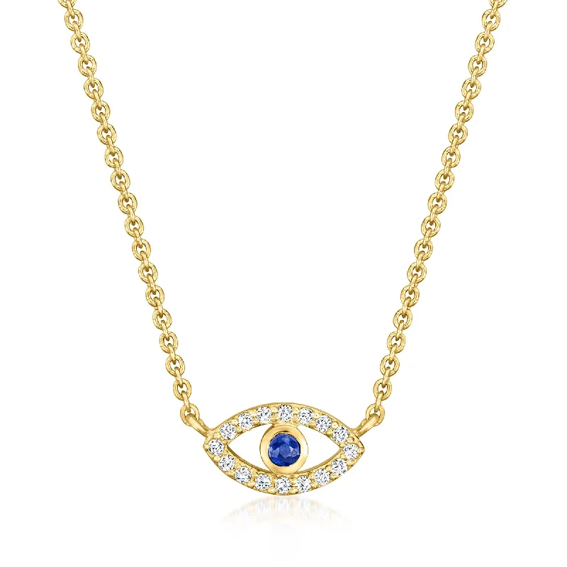 Baroque pearl necklaces-Ross-Simons White Topaz Evil Eye Necklace With Sapphire in 18kt Gold Over Sterling