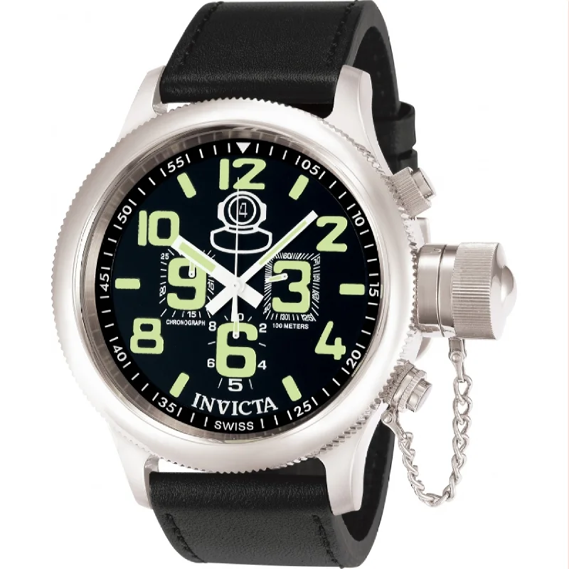 Crystal bezel watches-Invicta Men's 7000 Russian Diver Round Chronograph Black Leather Watch