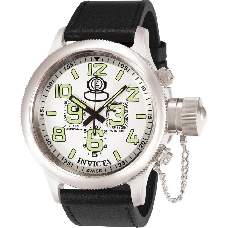 Sleek black watches-Invicta Men's 7001 Russian Diver Round Chronograph Black Leather Watch