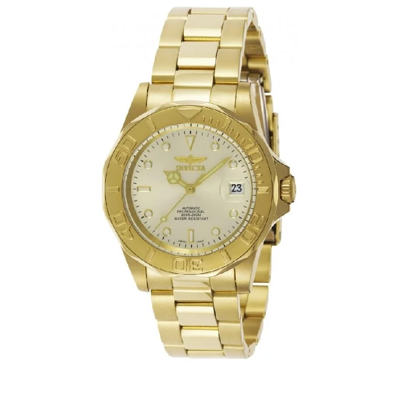 Crystal face watches-Invicta Men's 9010 Pro Diver Gold-Tone Stainless Steel Watch