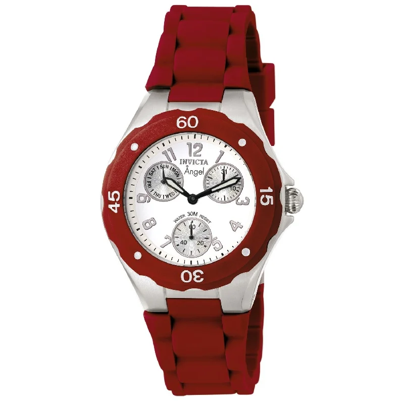 Patterned strap watches-Invicta Women's 0701 Angel Red Silicone Watch