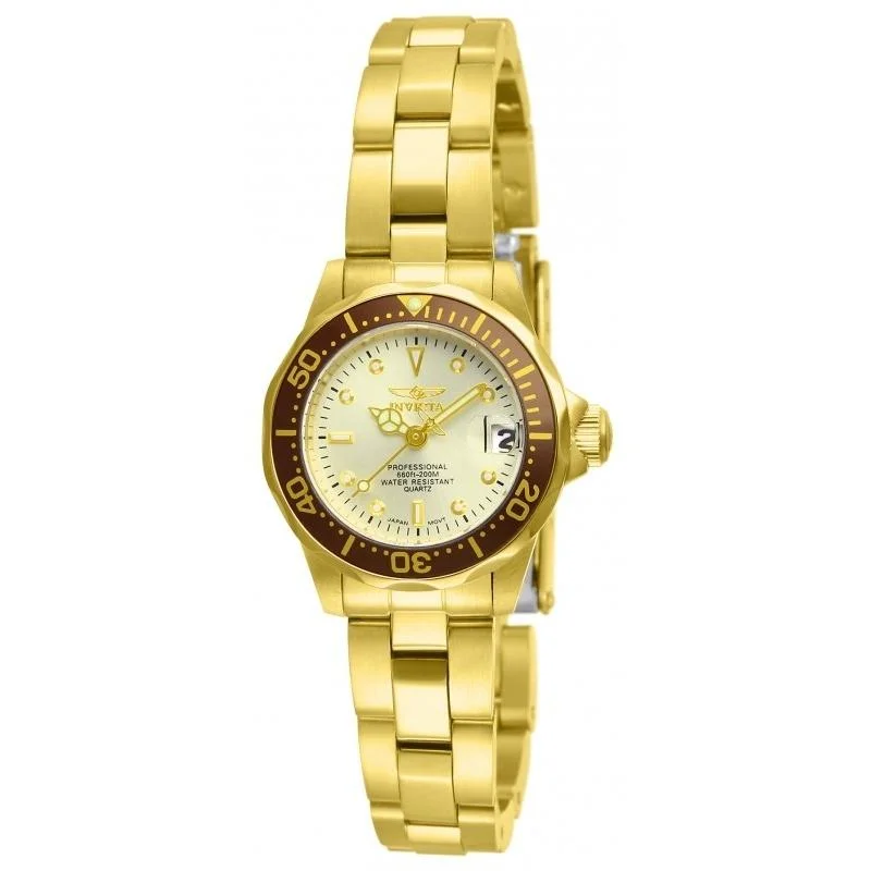 Crystal bezel watches-Invicta Women's 12527 Pro Diver Gold-Tone Stainless Steel Watch