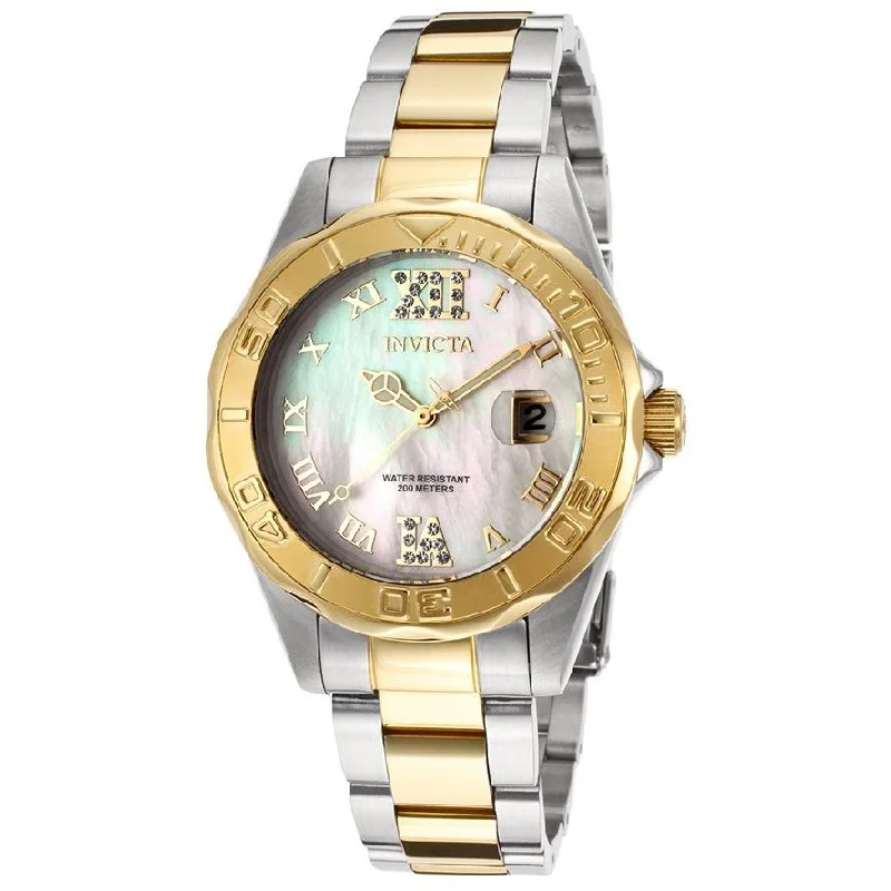 Square dial watches-Invicta Women's 14353 Pro Diver Gold-Tone and Silver Stainless Steel Watch