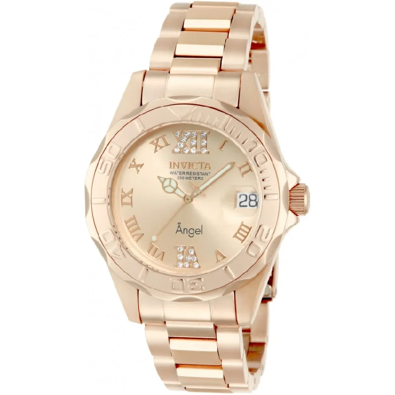 Luxury strap watches-Invicta Women's 14398 Angel Rose-Tone Stainless Steel Watch