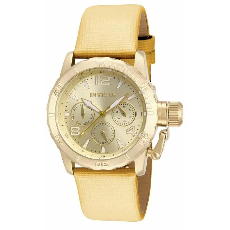 Crafted leather watches-Invicta Women's 14797 Corduba Multi-Function Gold-tone Leather Watch