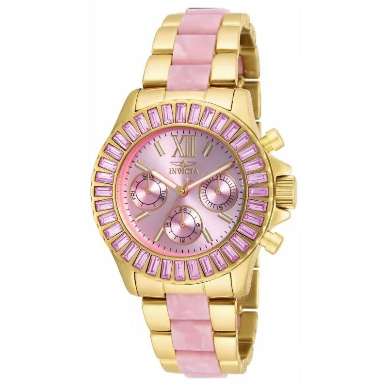 Boho leather watches-Invicta Women's 17493 Angel Gold-Tone and Pink Inserts Stainless Steel Watch