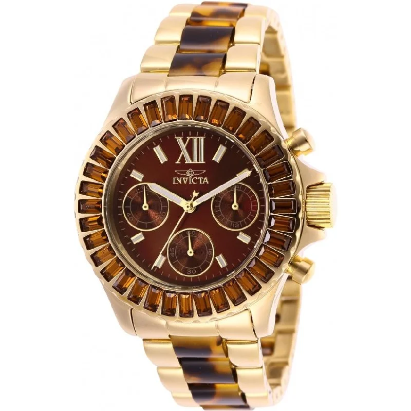 Thin strap watches-Invicta Women's 17494 Angel Chronograph Brown Stainless Steel Watch