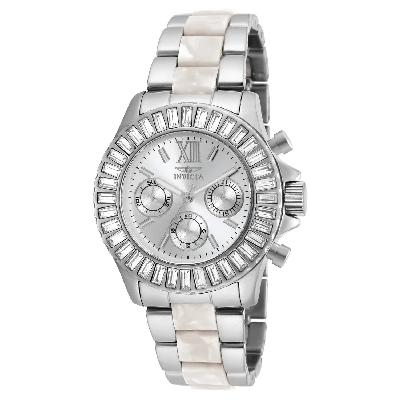 Stainless steel watches-Invicta Women's 18867 Angel Chronograph Silver and White Inserts Stainless Steel Watch