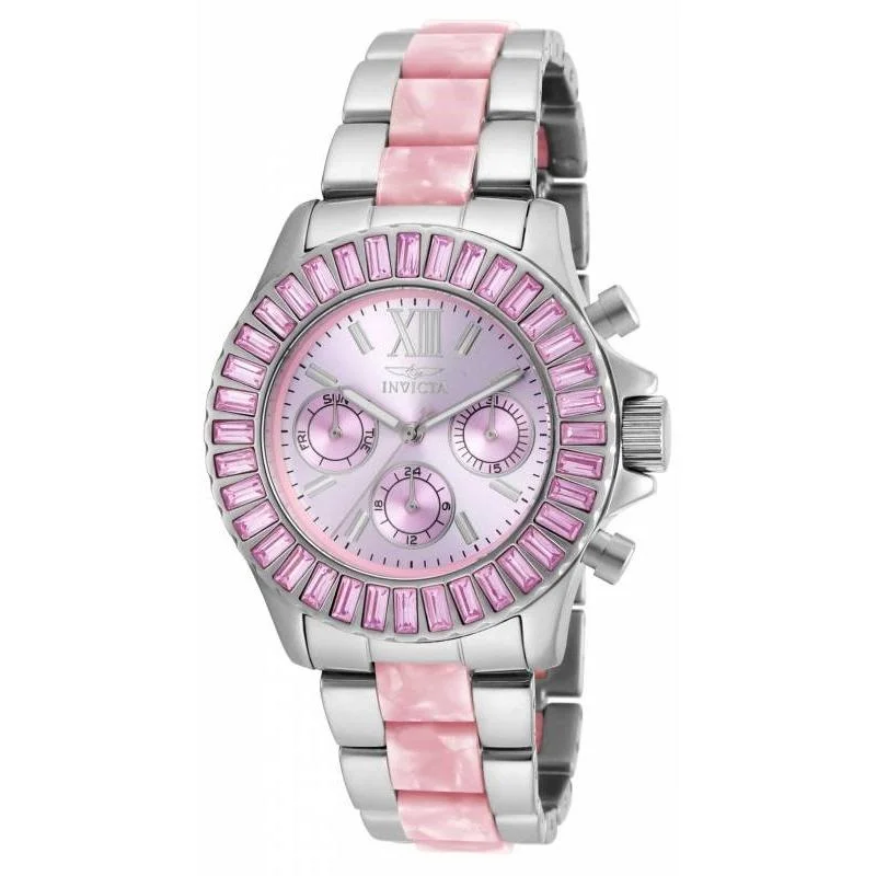 Elegant slim watches-Invicta Women's 18868 Angel Chronograph Silver and Pink Inserts Polyurethane Watch