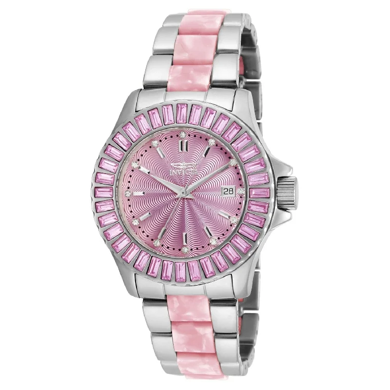 Patterned strap watches-Invicta Women's 18875 Angel Silver and Pink Inserts Stainless Steel Watch