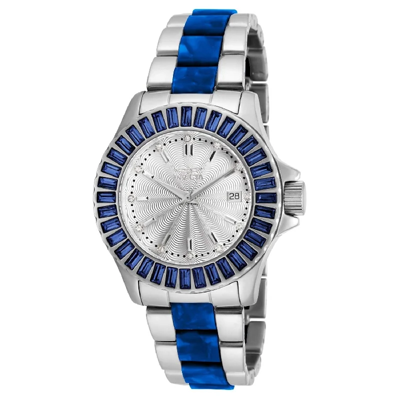 Luxury minimalist watches-Invicta Women's 18876 Angel Silver and Blue Inserts Stainless Steel Watch