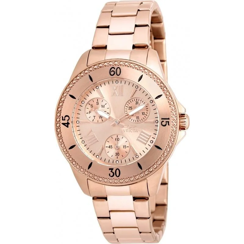 Casual slim watches-Invicta Women's 21684 Angel Chronograph Rose-Tone Stainless Steel Watch